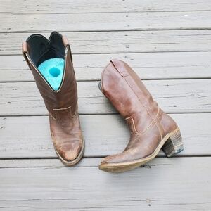 Vintage 70s Western Boho Brown Leather Distressed Grunge Cowboy Cowgirl Boots 7
